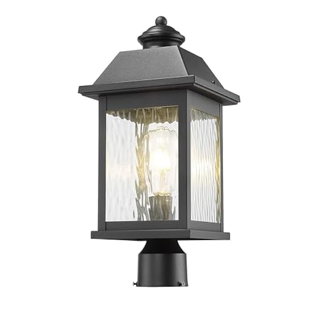 ALLGOT Outdoor Post Lantern, 17.5 inch Tall Exterior Post Lamp Light, Outdoor Pillar Lighting Fixture Fence Post Deck Lighting with Water Rippled Glass for Garden, Patio, Pathway (Black, H17.5)