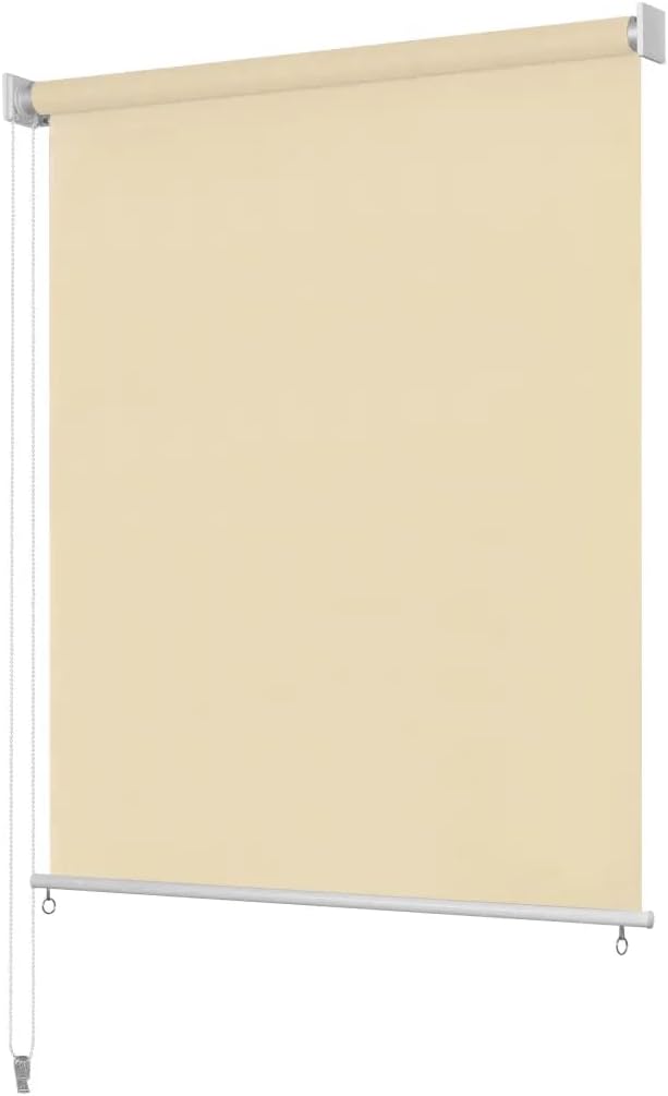 vidaXL Retro Outdoor Roller Blind - High-Density Polyethylene HDPE - Blocks UV Light - Air Flow - Cream - 86.6"x55.1" - Easy Installation - Accessories Included
