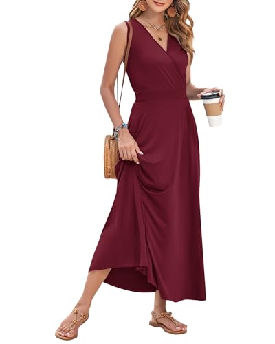Image of AUSELILY Womens Maxi Dress Summer Sleeveless Wrap Long Dresses with Pockets | V-Neck Wrap Sleeveless Sundress, fits formal, casual, beach, vacation & daily wear