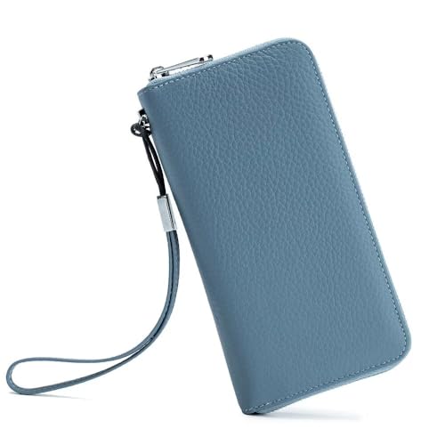 Wallets for Women RFID Blocking Leather Card Case Elegant Clutch Purse Travel Phone Wallet with Removable Wrist Strap, Light Blue, One Size