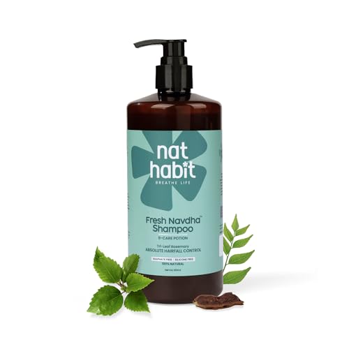 Image of Nat Habit Navdha Rosemary Shampoo For Hair Fall Control| Sulphate & Paraben Free | Soy Fermented Gentle Cleanser|Natural Herbal Shampoo for Women & Men | Amla Reetha Shikakai | Chemical-Free| 650ml