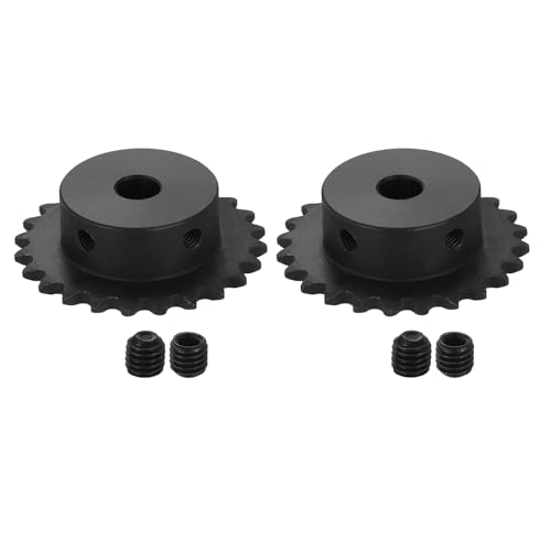 uxcell 2 Pcs #25 Chain Roller Sprocket 8mm Bore, 24 Tooth C45 Carbon Steel ANSI #25 Roller Sprocket Round Hole with Set Screws for ISO 04C Chain