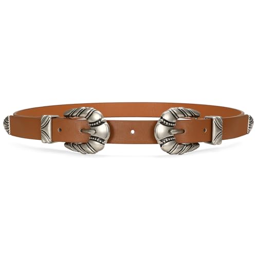 VONEMLLI Women Leather Belts Western Vintage Belt for Women Cowgirl Waist Thin Belts for Jeans Dress Pants