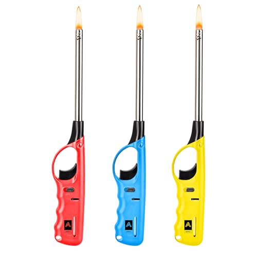 Aspect Refillable 3 xBBQ LIGHTERS Assorted Colour BBQ Gas Lighter | Use for Kitchen, Barbecue, Candles, Camping, Cooking, BBQs, Fireworks