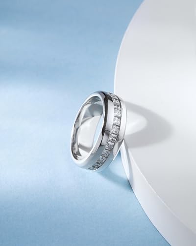 4.35cttw Moissanite Wedding Band Eternity Rings Princess Cut Men Moissanite Ring D Color VVS1 Moissanite Channel Set, Sterling Silver with 18K White Gold Plated Promise Ring for Him3