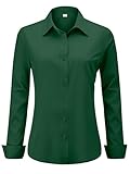 hearain Camisas de Vestir para Mujer, Blusas y Camisas de Botones, Blusa Verde Oscuro de Manga Larga, Camisas de Vestir Marrones Dark Green Size XXL