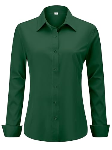hearain Dark Green Dress Shirt for Womens Button Down Up