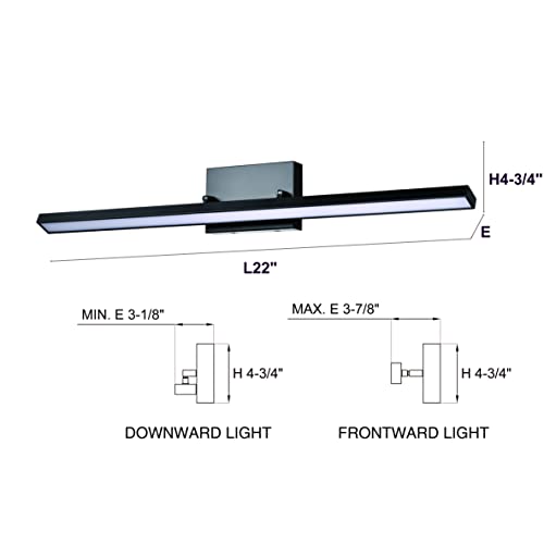 Image of 22-inch Black Modern Adjustable Vanity Light, LED Bathroom Light Fixtures, Vertical or Horizontal Wall Sconce, 17W 3000K-4000K-5000K Switchable 90CRI Over Mirror Rotatable Bath Bar