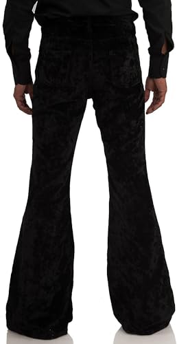 Image of Men's Velvet Relaxed Vintage 60s 70s Bell Bottom Stretch Fit Classic Comfort Flared Flares Retro Leg Disco Pants