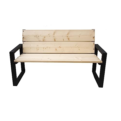 QLS Gartenbank Sitzbank Parkbank Gartenmöbel 2-Sitzer Holz Metall Gartenmöbel geölt 120 cm (Hell)