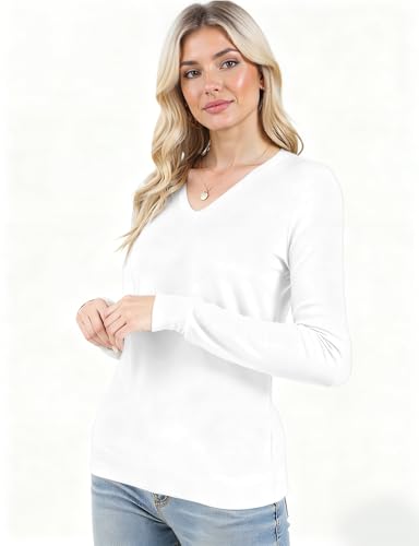Image of Long Sleeve Knit Lightweight Sweaters Pullover V Neck Basic Spring Fall Sweaters for Women Soft Casual Tops