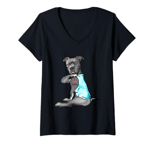 Womens funny women gifts dog pitbull i love dad tattoo gift v-neck t-shirt