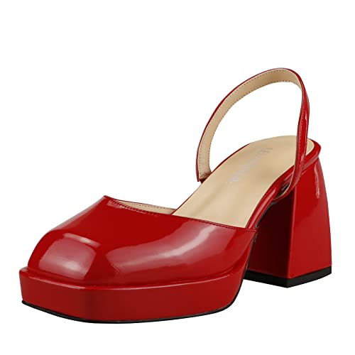 LEMUTISME Women's Closed Square Toe Platform Mary Jane Chunky High Heel Ankle Strap Slingback Slip On Dress Pumps for Prom2
