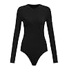 Floerns Women's Crew Neck Bodycon Leotard Top Long Sleeve Bodysuit A Black L