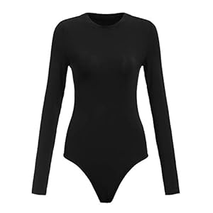 Floerns-Womens-Crew-Neck-Bodycon-Leotard-Top-Long-Sleeve-Bodysuit Floerns Women's Crew Neck Bodycon Leotard Top Long Sleeve Bodysuit A Black L