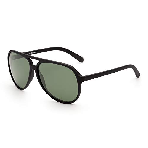JIM HALO Polarized Aviator Sunglasses Men Women Oversize Plastic Driving Glasses (Matte Black Frame/Polarized Green Lens)