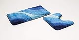 Öko-Tex Standard 100. 2- teiliges Badematten Set Wave blau mit Ausschnitt