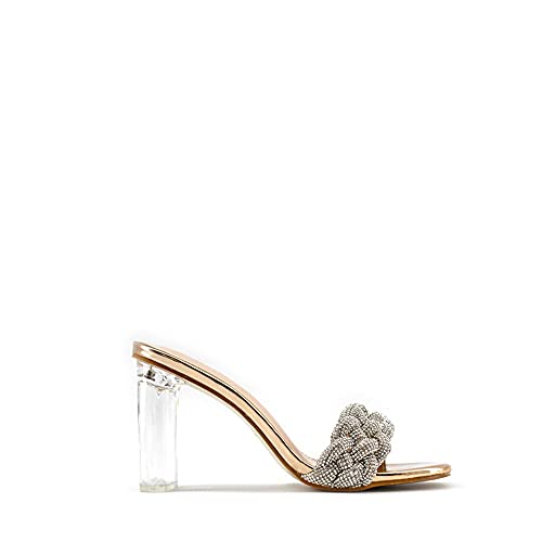 MODELISA - Sandalia Destanolada Tacón Ancho Transparente Para Mujer (Champagne, Sistema tallas calzado EU, Adulto, Mujer, Números, mediano, 36)