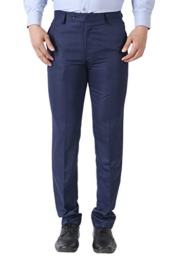Image of MALENO Men's Slub Effect Solid Trouser | Classic Slim Fit Formal Trousers for Men | Slim Fit Trousers for Men