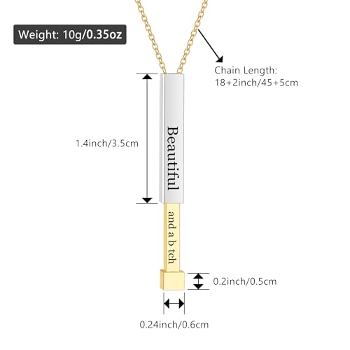 Be Kind Of A B Necklaces For Women, Inspirational Vertical Bar Square Tubes Pendant With Hidden Message Stainless Steel Band Friendship Funny Hilarious Sarcastic Jewelry Gift4