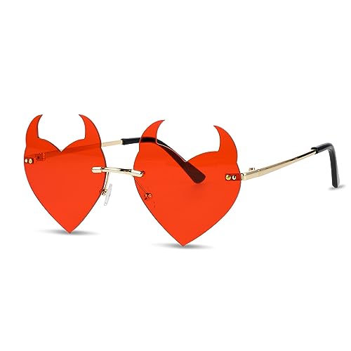 Rimless Devil Horns Heart Sunglasses For Women Devil Heart Sunglasses Funny Halloween Glasses Punk Rock Horn Glass