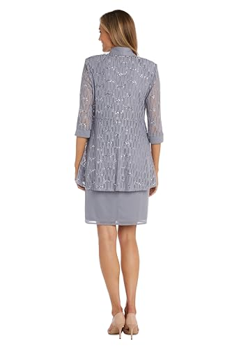Image of R&M Richards Women's Sequin Lace Jacket & ITY Sheath with Necklace for Mother of the Bride, Cocktail Attire, Evening Wear