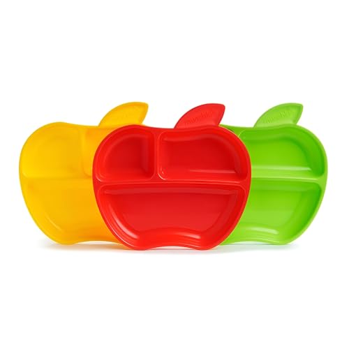 Munchkin Assiettes Divisées Lil' Apple | Ensemble d'Assiettes avec Compartiments | Idéal pour le Sevrage | 6 Mois+ | Sans BPA | Pack de 3