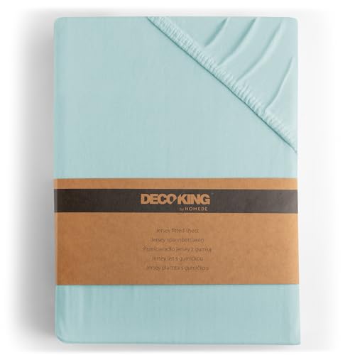 DecoKing Drap-Housse 200x220-220x240 cm 100% Coton Peigné Jersey Doux Drap Housse 200x220cm - 220x240cm Bleu Clair Amber