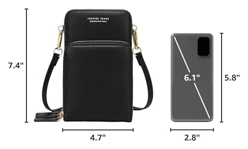 Image of myfriday Small Cell Phone Crossbody Bag, Multi-pocket & 6 Card Slots | 6 card slots, multi-pocket zipper layout and soft synthetic leather keep phone, lipstick, coins and keys ready outdoors