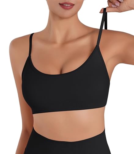 Sunzel Women's Open Back Sports Bra Adjustable Spaghetti Strap Seamless Low Impact Workout Gym Yoga Bra with Removable Pads3