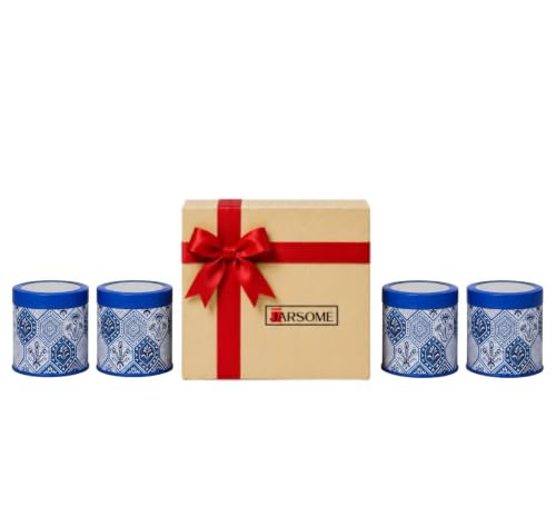 Image of Maroc Collection Airtight Kitchen Container Set| 450ML- Set of 4| Food Grade Metal Jars for Spices, Seeds, Green Tea & Dry Storage| Vacuum Lid, Rust Resistant, Stylish Moroccan Blue Canisters