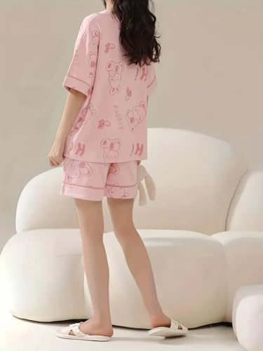 Image of Louis Luxe Womens Korean Night Dress || Short Pyjama Set || Korean Nightsuit || Women Nightwear ||Round Neck Short Sleeve Nightsuit || Loungewear || Everyday Nightdress (ND-01)