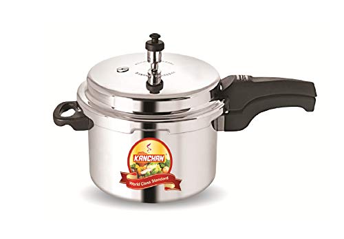 Image of Kanchan Classic Aluminium Pressure Cooker with Outer Lid - 5 Litres | Sturdy & Lightweight with Safety Valve | Safe & Energy-Efficient | Suitable For Gas Stove | ISI Certified | 5-Year Warranty