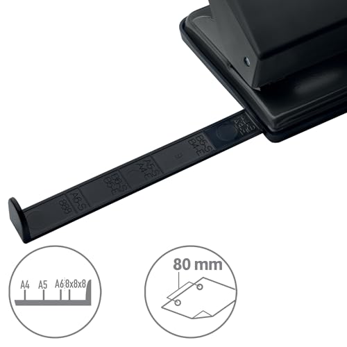 VON Leitz Locher, Für 20 Blatt, Anschlagschiene mit Formatangaben, Kompakte Größe ideal für zu Hause, im Büro oder in der Schule, Metall und Kunststoff, Schwarz, 50200095