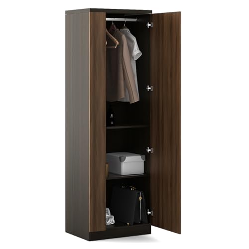 Image of Spacewood Ken Wardrobe | 3 Year Warranty | Almirah, Cupboard, Almari, 1 Door Wardrobe with Mirror, 1 Hanging Space|Engineered Wood| Walnut Bronze