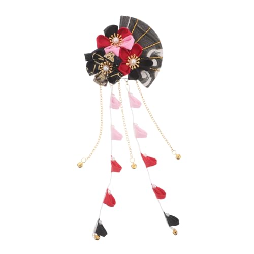 Beaupretty 和風手作り花扇子髪飾り 軽量快適ダングルタッセル髪留め 伝統的結婚式ヘアアクセサリー 女性用祭典和装ヘッド