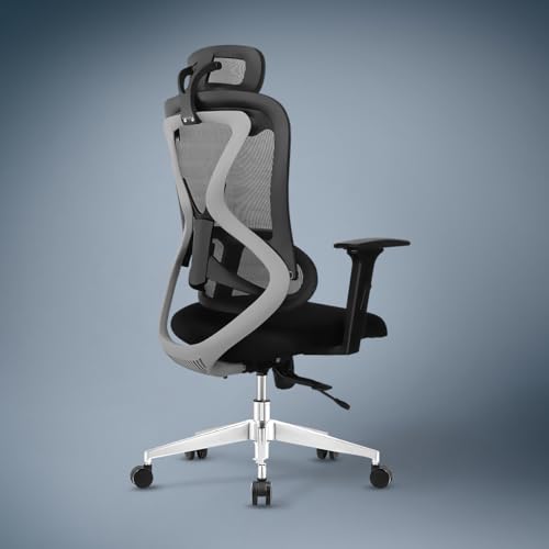 Image of Kepler Brooks Vogue Premium Office Chair for Work | 3-Yr Warranty | Ergonomic Office Chair, Study Chair, 2D Headrest, 3D Arms, Multi Lock Seat Slider with Heavy Duty Metal Base (Black)