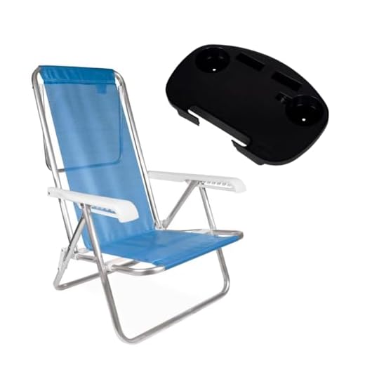 Cadeira de Praia Reclinável, 8 Posições, Alumínio, com Mesa Portátil MOR (Azul)