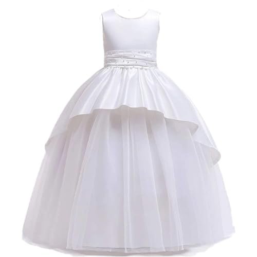Image of TILISM Girls White Frock Dress Ankle Length Festive Dress with Back Bow (5-6 Years)