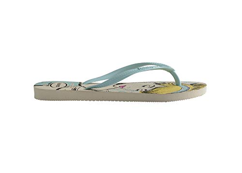 Chinelo Slim Princesas, Havaianas, Feminino, Bege Palha/Azul, 35/36