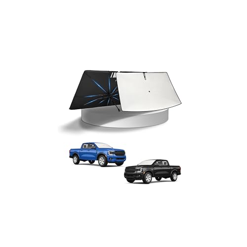 Image of KUST Sun Shade Umbrella for Ford Ranger 2019-2025 2026 | Custom Fit Windshield Sunshade | Foldable Sunshade with Bendable Handle | Blocks Heat & UV Scratch Resistant Keep Car Cool Sunshield
