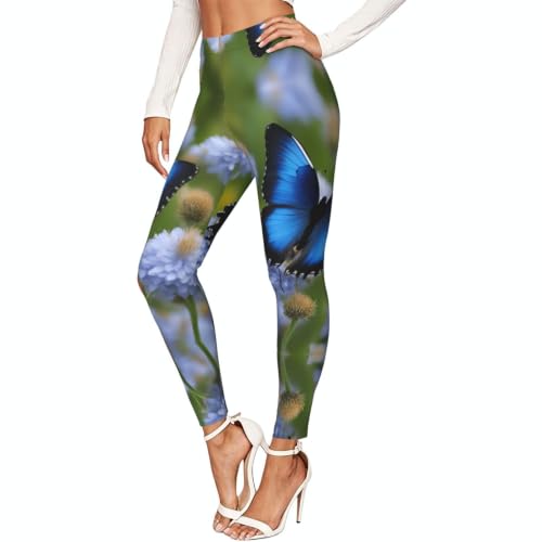 Leggings de mariposa azul mujer pantalones de entrenamiento suaves fitness