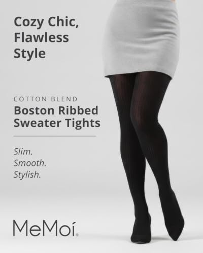 Image of MeMoi Boston Ribbed Cotton Sweater Tights, Warm Opaque Winter Tights