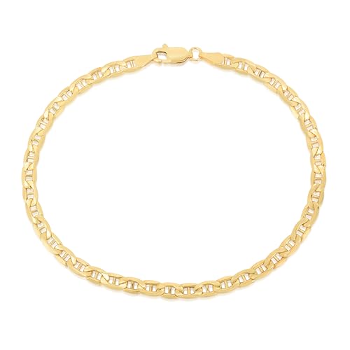 Floreo 10k Yellow Gold 1.7mm Solid Anchor Mariner Mirror Chain Bracelet, 7 Inch