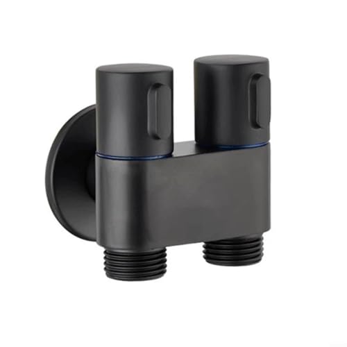 Sandyseptember Válvula de ángulo de salida doble montada en la pared G1/2 Controlador de agua Construcción de aleación para inodoro bidé baño Pulverizador de limpieza (negro)