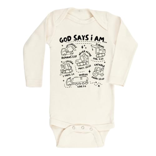 Image of God Says I Am Baby Construction Cute Baby Bodysuit, Kids & Toddler T-Shirt - Funny Outfit for Girls Boys Baby Shower Foodie Tee