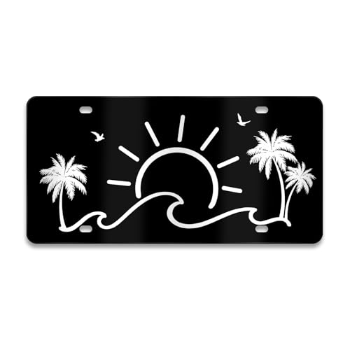 License Plate Sunrise Over Mountains – Front License Plate, Aluminum Decorative License Plates, Minimalist Novelty Vanity Tag, Car Decor Accessory with 4 Holes, 6×12 inch Car Plates Decor