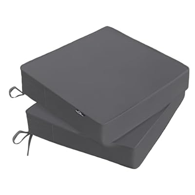 PatioGlow Outdoor Chair Cushions 19 x 19 x 3 Inch, Waterproof & Fade Resistant Patio Seat Cushion for Furniture with Handle and Ties, Thick Seating Pads for Outside Sofa Couch Set of 2, Grey