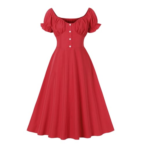 Wellwits Women's Off Shoulder Smocked Cocktail Summer Resort Vintage Dress Red S