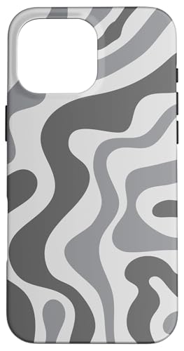 グレー抽象渦巻きパステル波状パターン スマホケース iPhone 16 Pro Max 用